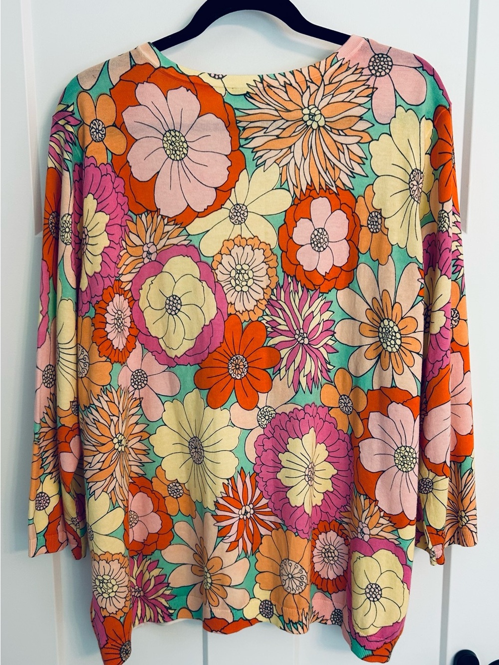 Talbots Multicolor Floral Button-Front Cardigan Pink/Yellow/Orange/Green in 3X - Picture 2 of 4